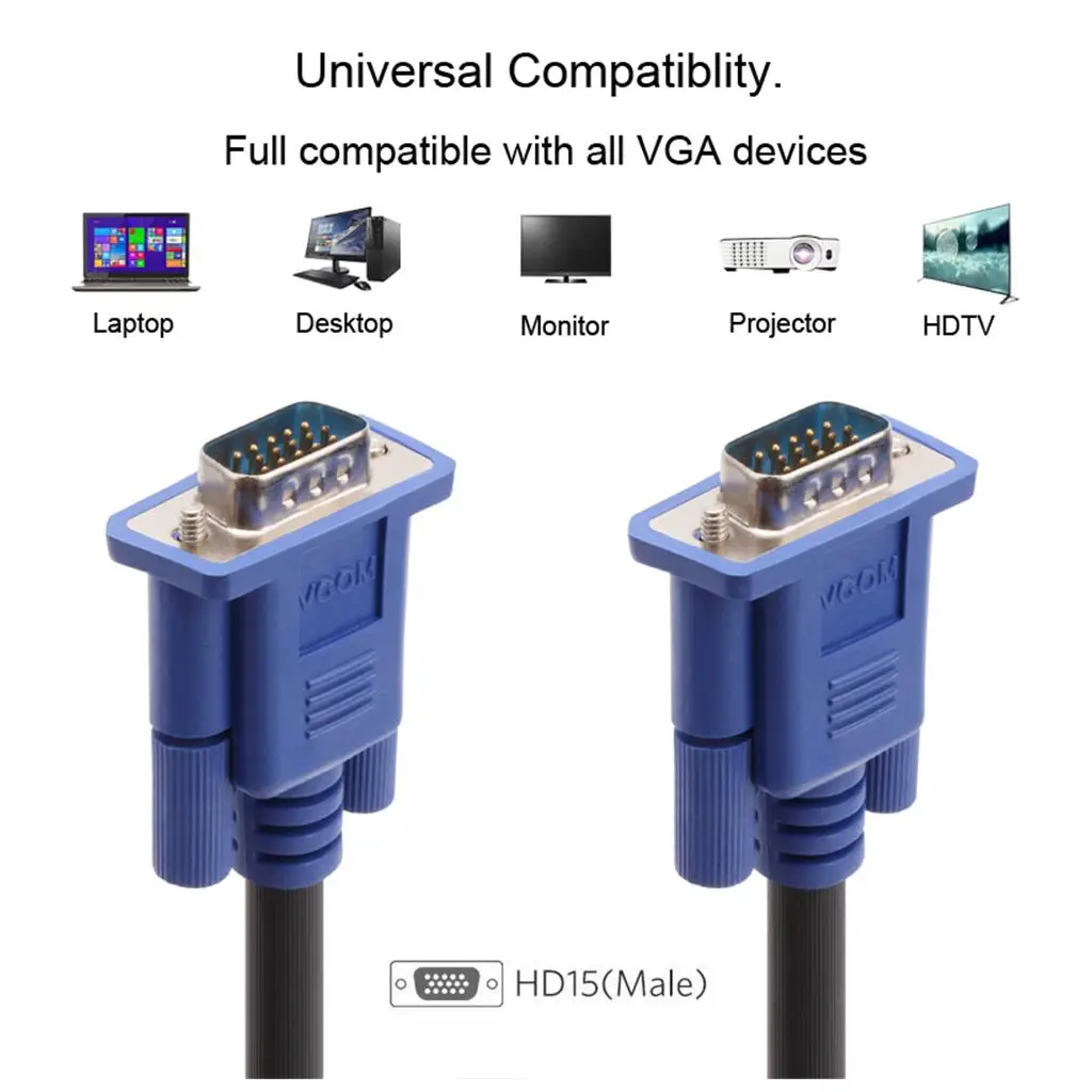 Vcom CG341AD-5.0 Mavi Konnektör Siyah 5MT Vga M-Vga M Kablo