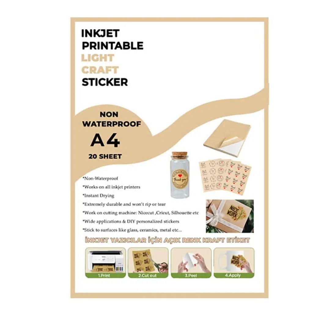 Yapışkanlı İnkjet Açık Kraft Plastik Etiket (20 adet A4)
