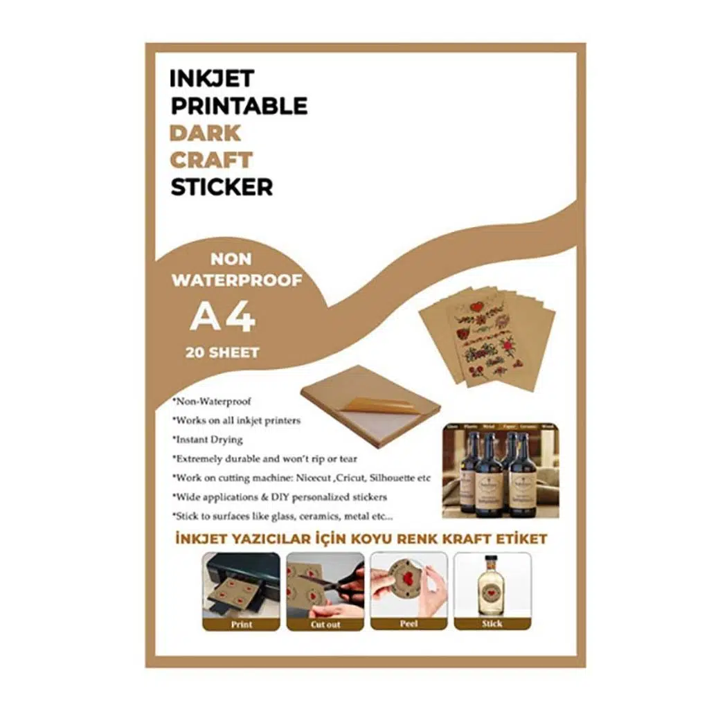 Yapışkanlı İnkjet Koyu Kraft Plastik Etiket (20 adet A4)