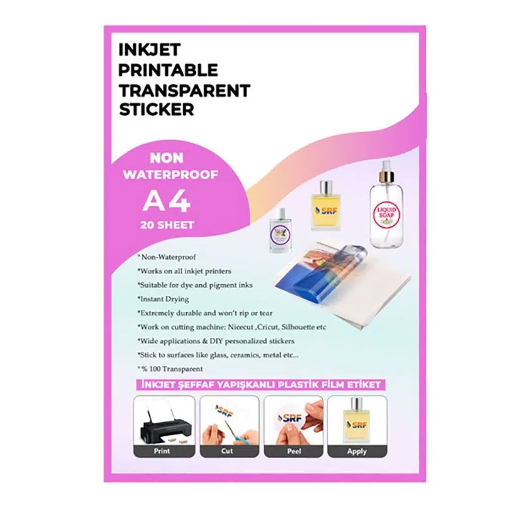 Yapışkanlı İnkjet Şeffaf Plastik Etiket (20 adet A4)