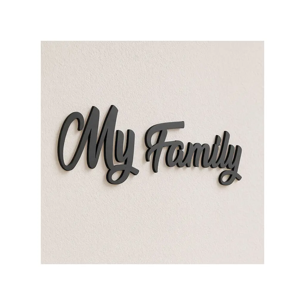 Yapışkanlı My Family Ahşap Duvar Yazısı - Kutulu