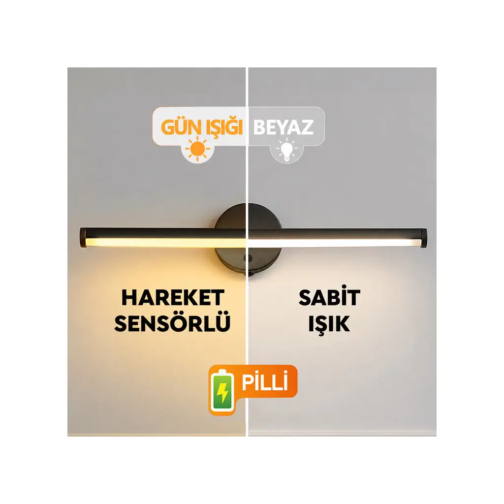 Sensörlü Yapışkanlı Dekoratif Kablosuz Pilli Led Aplik