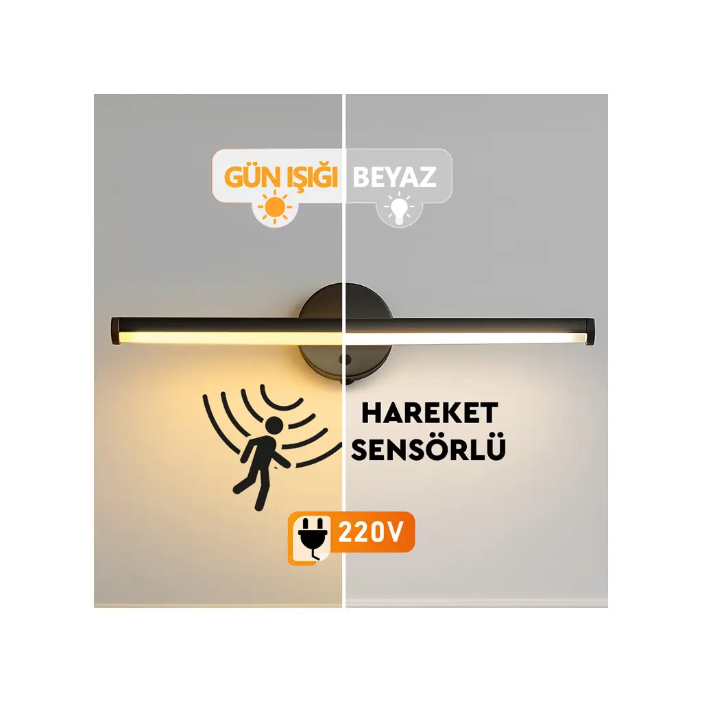 Yapışkanlı Sensörlü Dekoratif Led Duvar Apliği - 220V Elektrikli