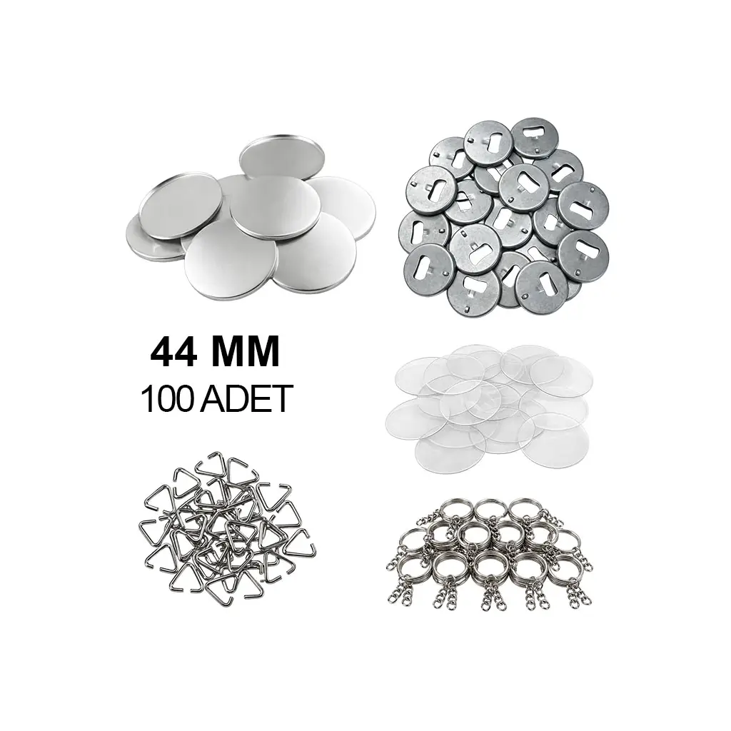 Yuvarlak Açacaklı Anahtarlık Buton Malzeme Seti 44mm - 100 Adet