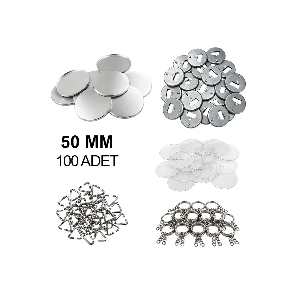 Yuvarlak Açacaklı Anahtarlık Buton Malzeme Seti 50mm - 100 Adet