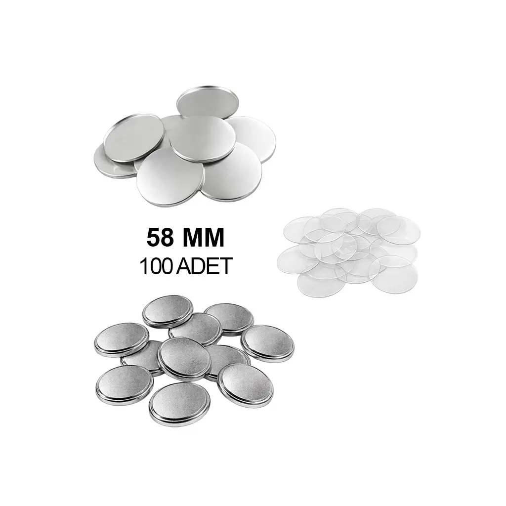 Yuvarlak Buton Rozet Malzeme Seti 58mm - 100 Adet