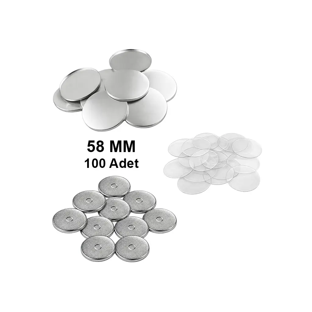 Yuvarlak Magnetli Buton Malzeme Seti 58mm - 100 Adet