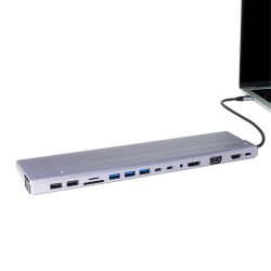 Vcom CU4703 Type-C To USB3.0-3+USB2.0-2+VGA+RJ45+SD+TF+Audio+HDMI+DP+USB-C DATA-2+USB-C Çoklayıcı - 1