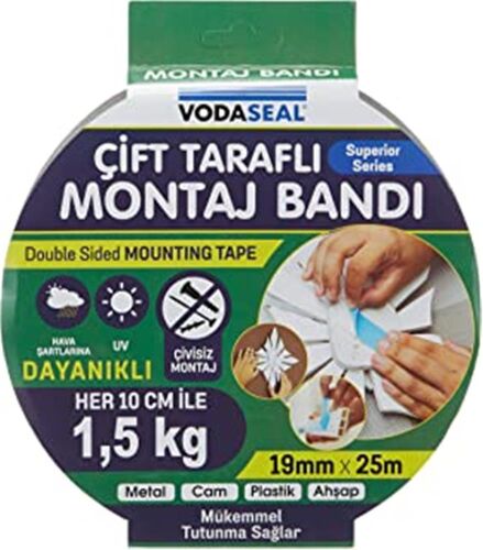 Vodaseal Çift Taraflı Köpük Montoj Bantı 19MMX25mt (Metal-Cam-Plastik-Ahşsap) - 1