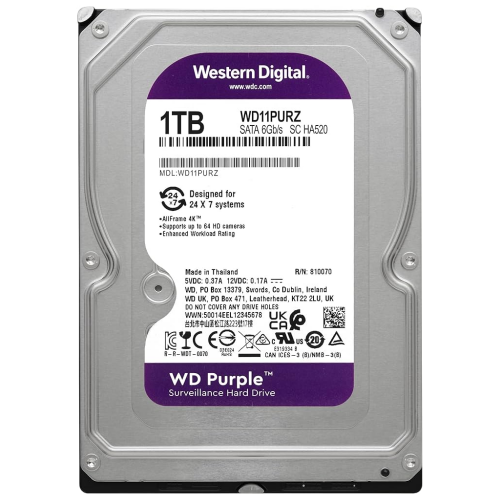WD PURPLE, WD11PURZ, 3.5" 1TB, 64Mb, 5400 Rpm, 7/24 Güvenlik, HDD (Türkiye Distribütörü Garantili) - Western Digital