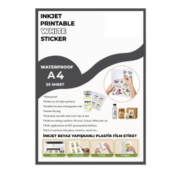 Yapışkanlı İnkjet Beyaz Plastik Etiket (20 adet A4) - 1