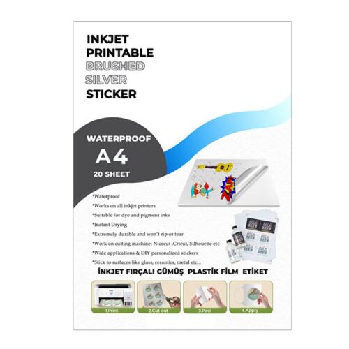 Yapışkanlı İnkjet Mat Gümüş Plastik Etiket (20 adet A4) - OFİSOMİ-S