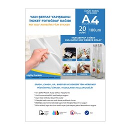 Yapışkanlı İnkjet Yarı Şeffaf Plastik Etiket (20 adet A4) - 1